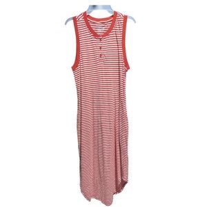 Time And Tru women's henley dress Size M 8-10 white red stripes Sleeveless W-273